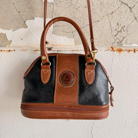 Leather Crossbody Bag Dolce Vita Satchel Two Tone Structured Retro Boho Purse - Picture 1 of 7